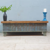 Indian Antique Tribal Beautiful Hand Carved Art Solid Wooden Blanket Box 135X64X40 Cm